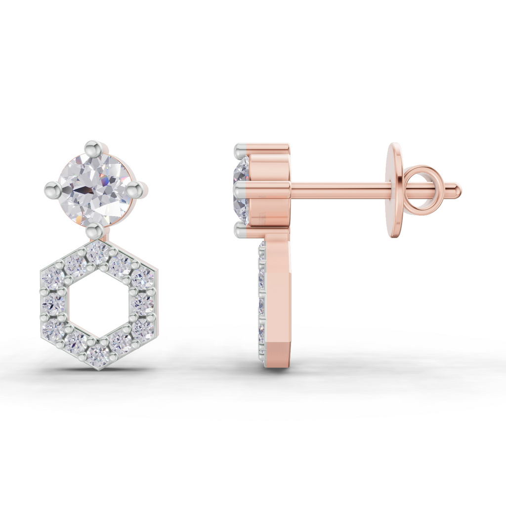 0.73 Carat Hexa Halo Studs Earrings 14K - Rose Gold