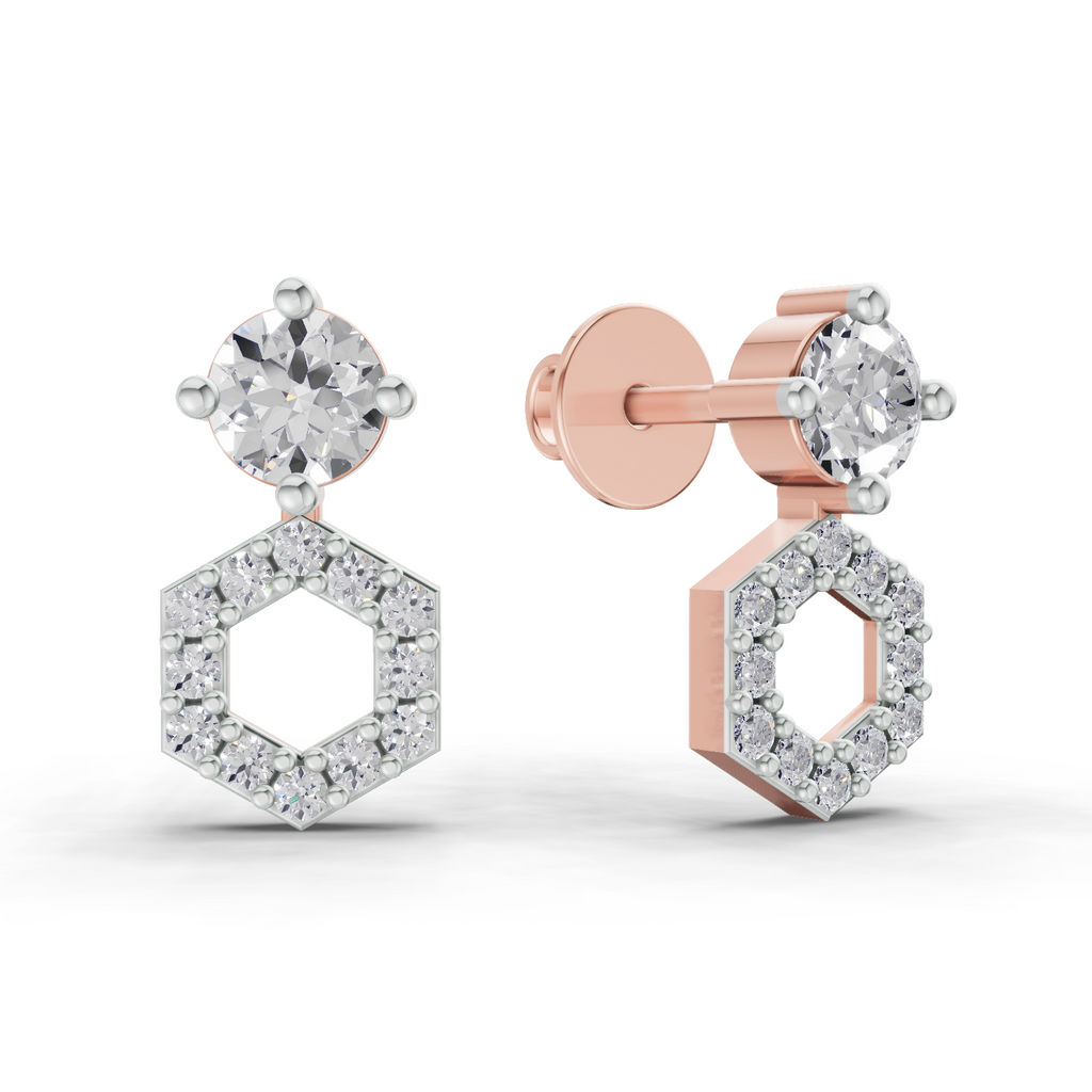 0.73 Carat Hexa Halo Studs Earrings 14K - Rose Gold