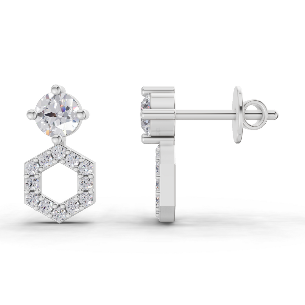 0.73 Carat Hexa Halo Studs Earrings 14K - White Gold