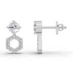 0.73 Carat Hexa Halo Studs Earrings 14K - White Gold