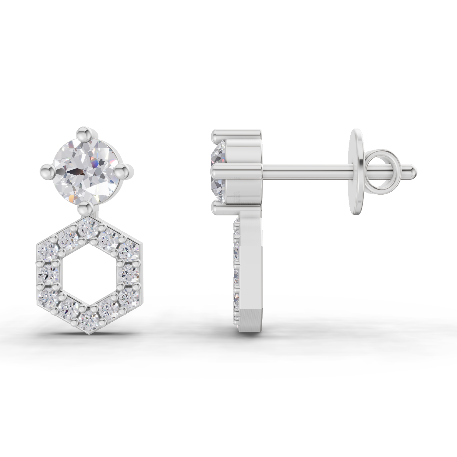 0.73 Carat Hexa Halo Studs Earrings 14K - White Gold