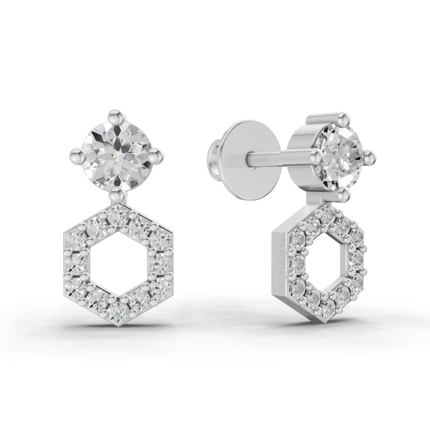 0.73 Carat Hexa Halo Studs Earrings 14K - White Gold