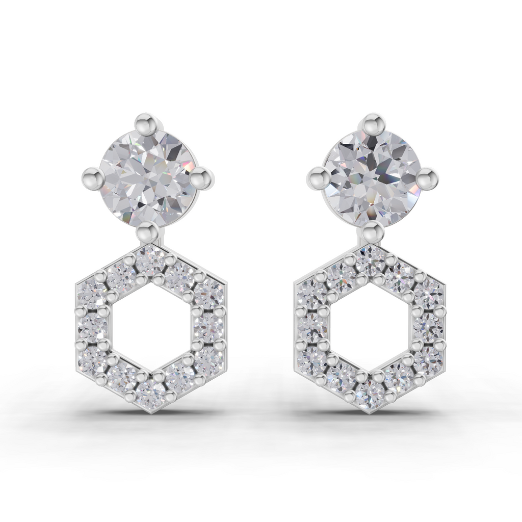 0.73 Carat Hexa Halo Studs Earrings 14K - White Gold