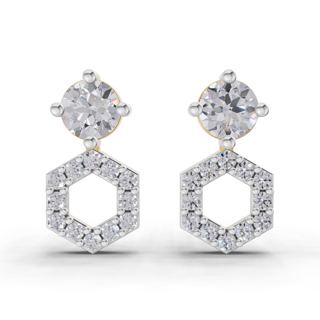 0.73 Carat Hexa Halo Studs Earrings 14K