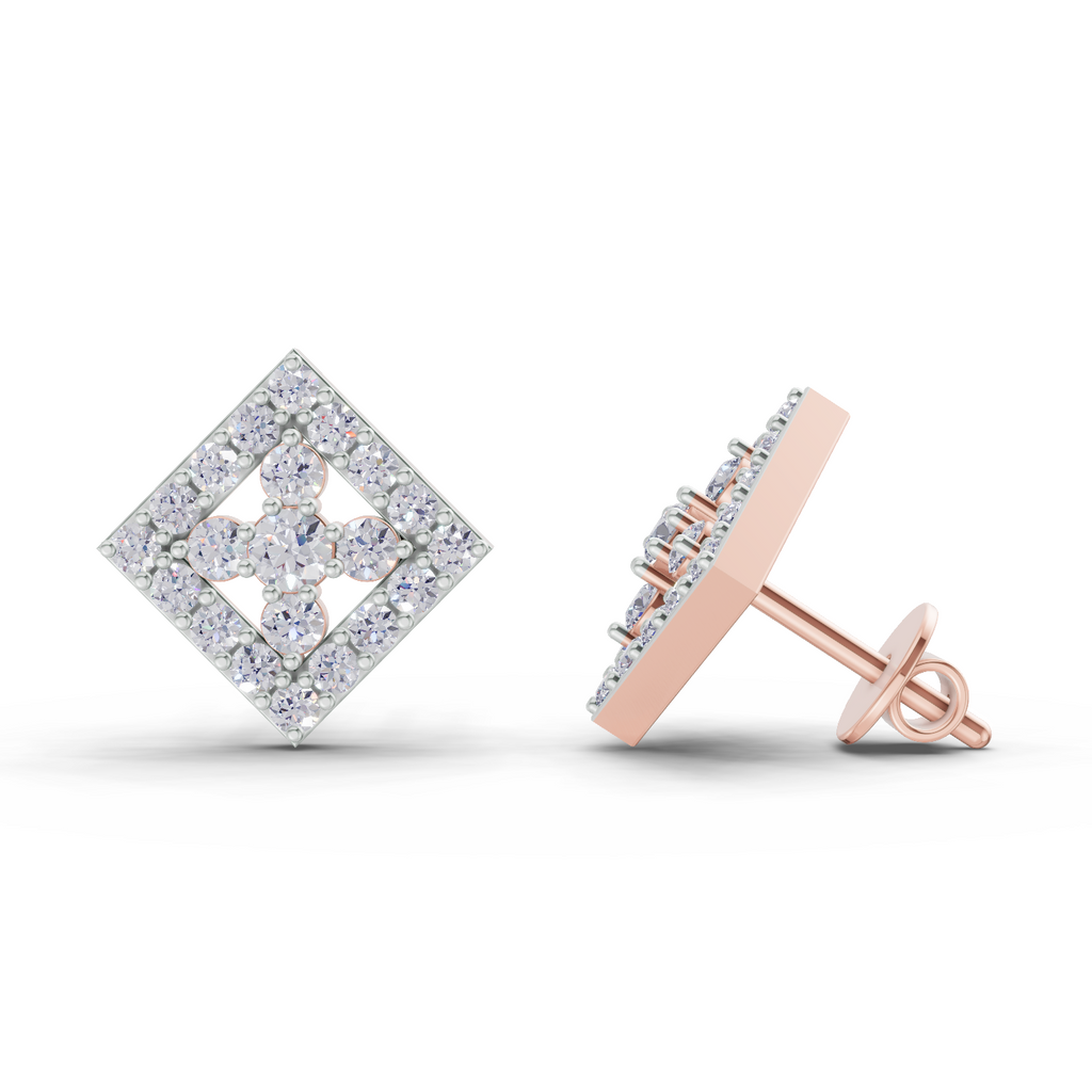 1.06 Carat Hexa Halo Studs Earrings 14K - Rose Gold