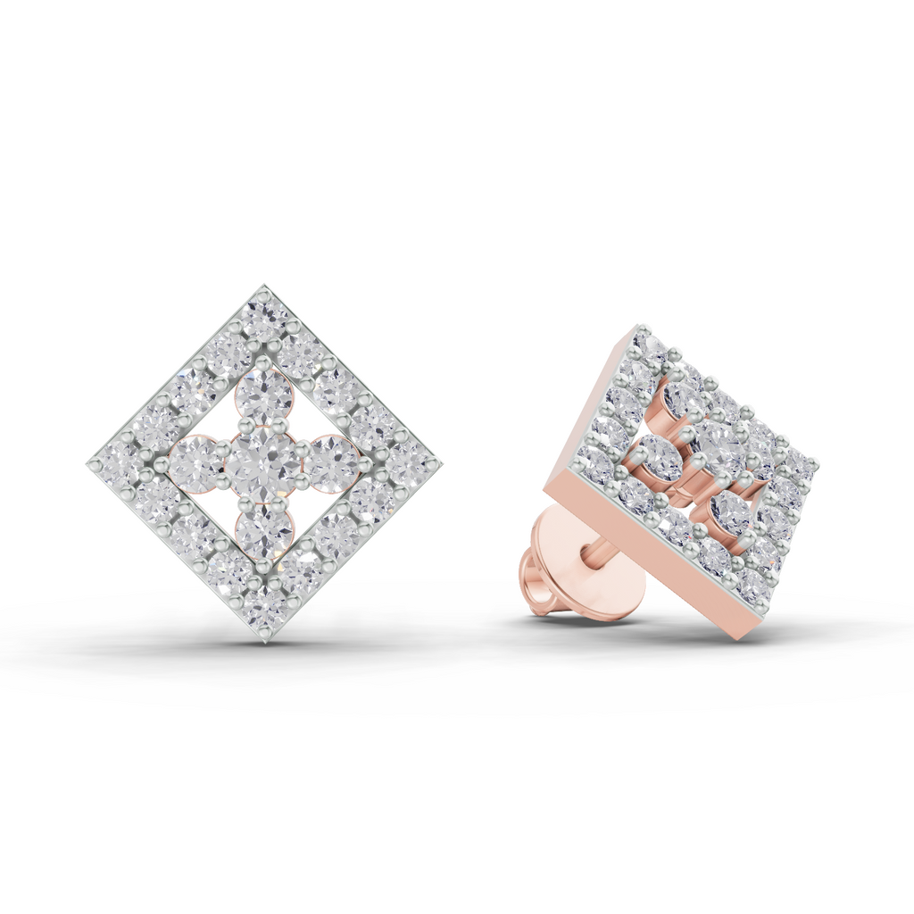 1.06 Carat Hexa Halo Studs Earrings 14K - Rose Gold