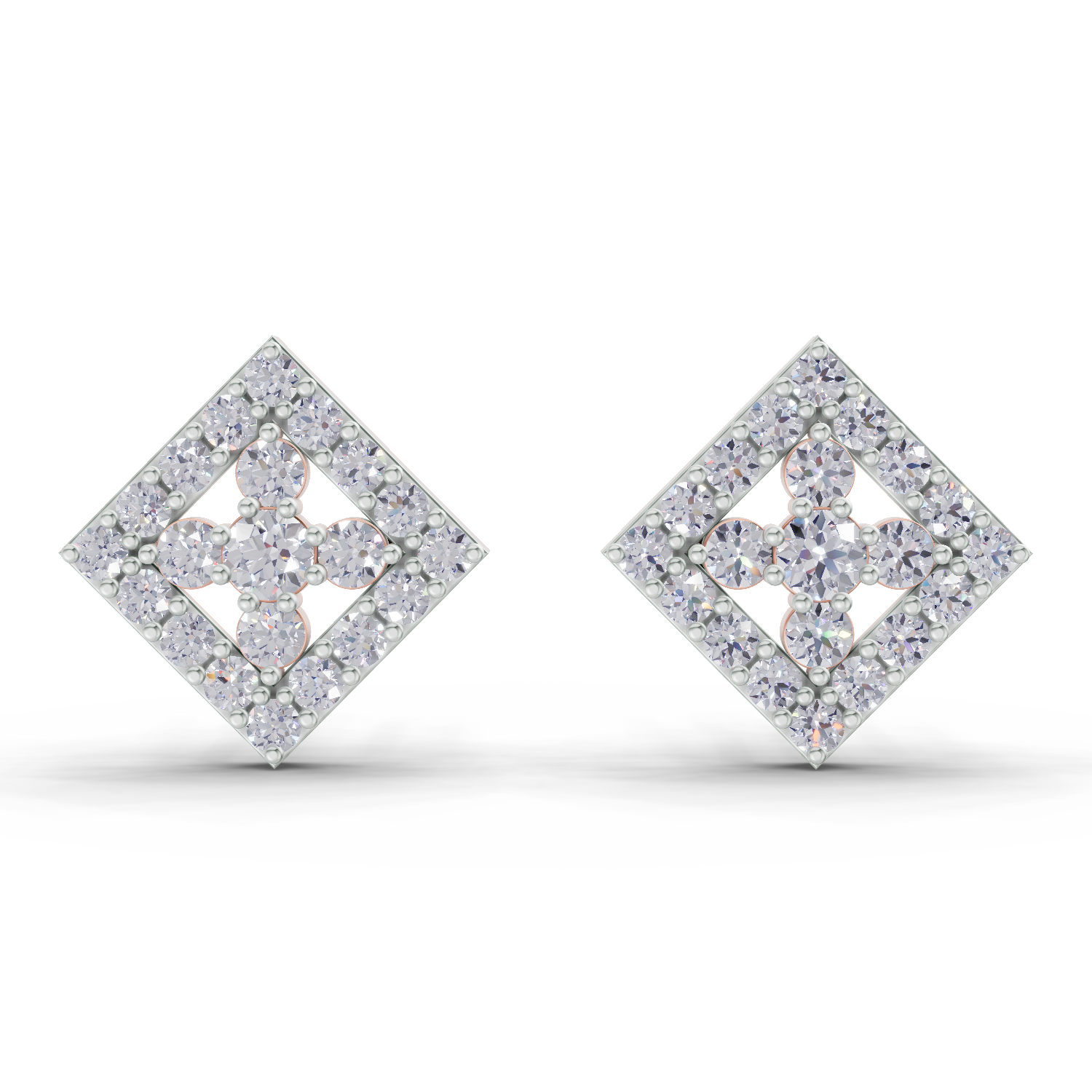1.06 Carat Hexa Halo Studs Earrings 14K - Rose Gold