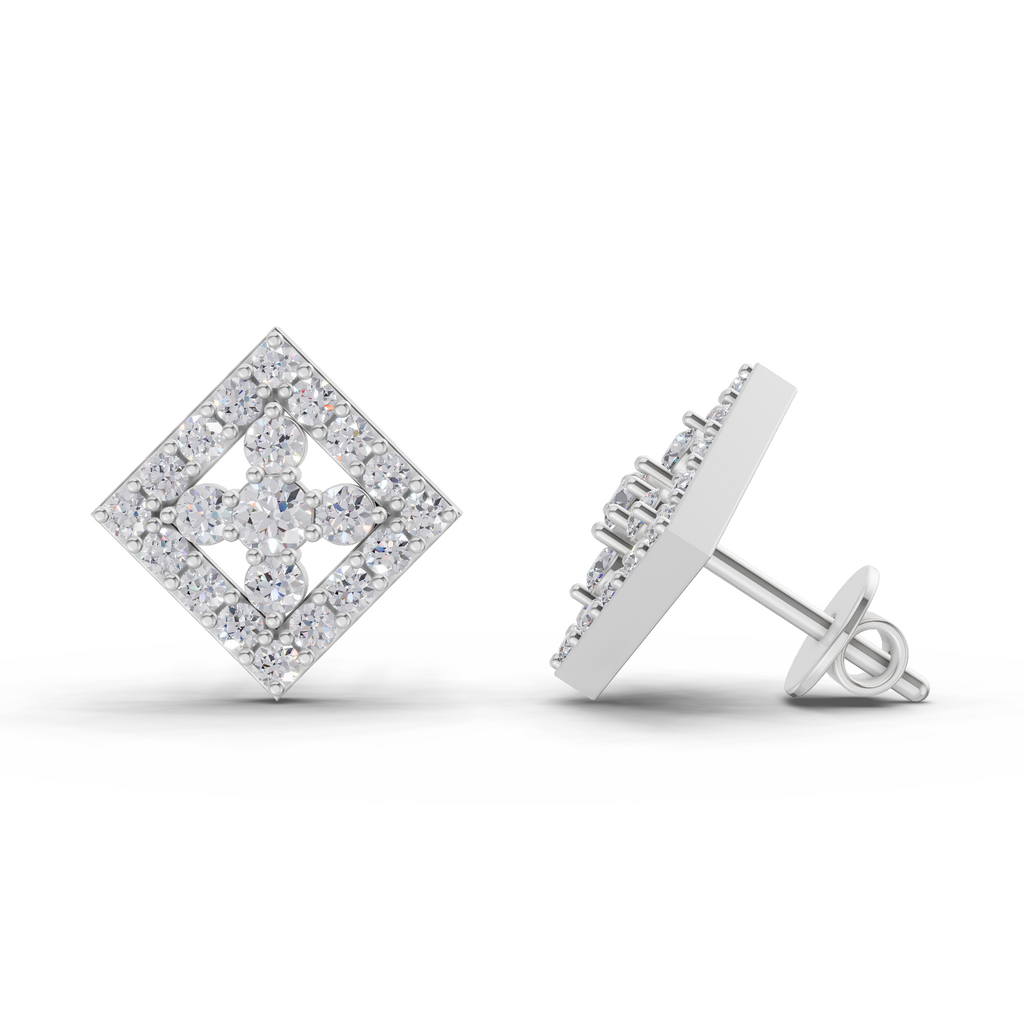 1.06 Carat Hexa Halo Studs Earrings 14K - White Gold