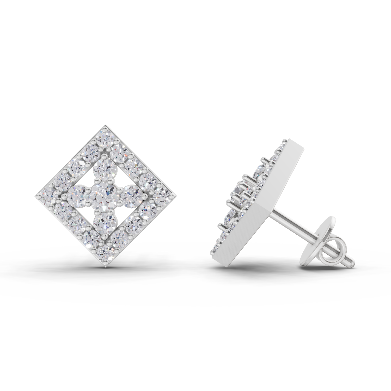 1.06 Carat Hexa Halo Studs Earrings 14K - White Gold