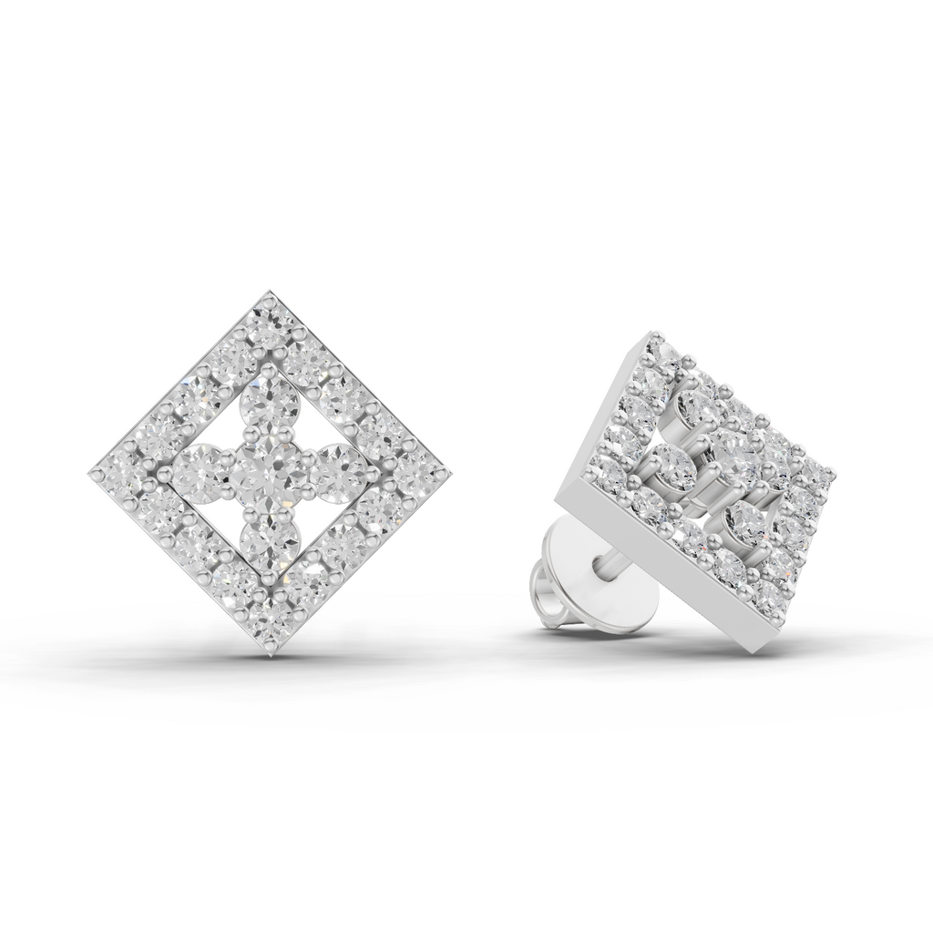 1.06 Carat Hexa Halo Studs Earrings 14K - White Gold