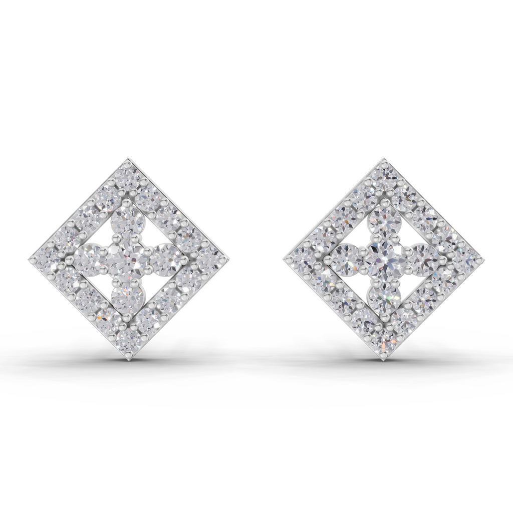 1.06 Carat Hexa Halo Studs Earrings 14K - White Gold