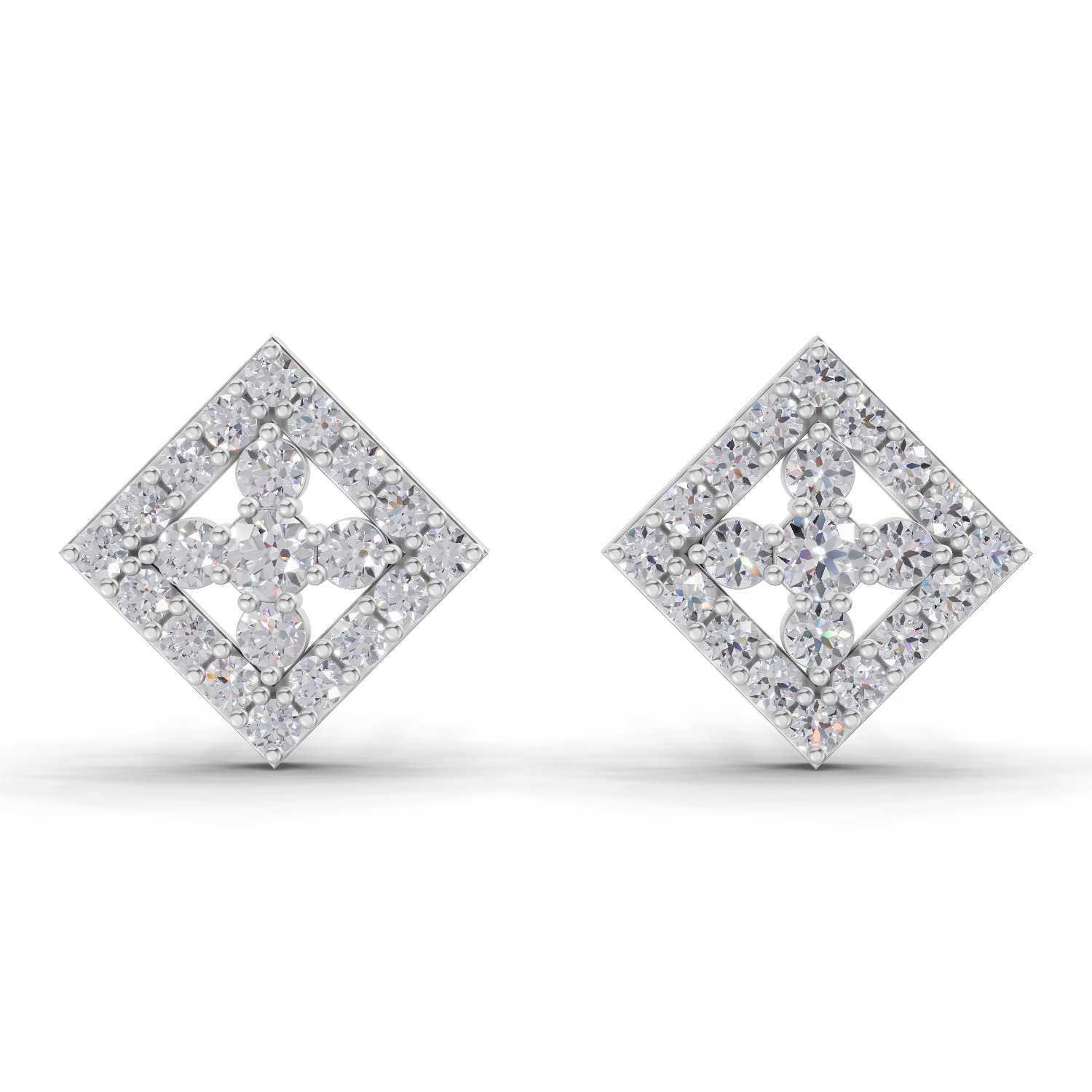 1.06 Carat Hexa Halo Studs Earrings 14K - White Gold