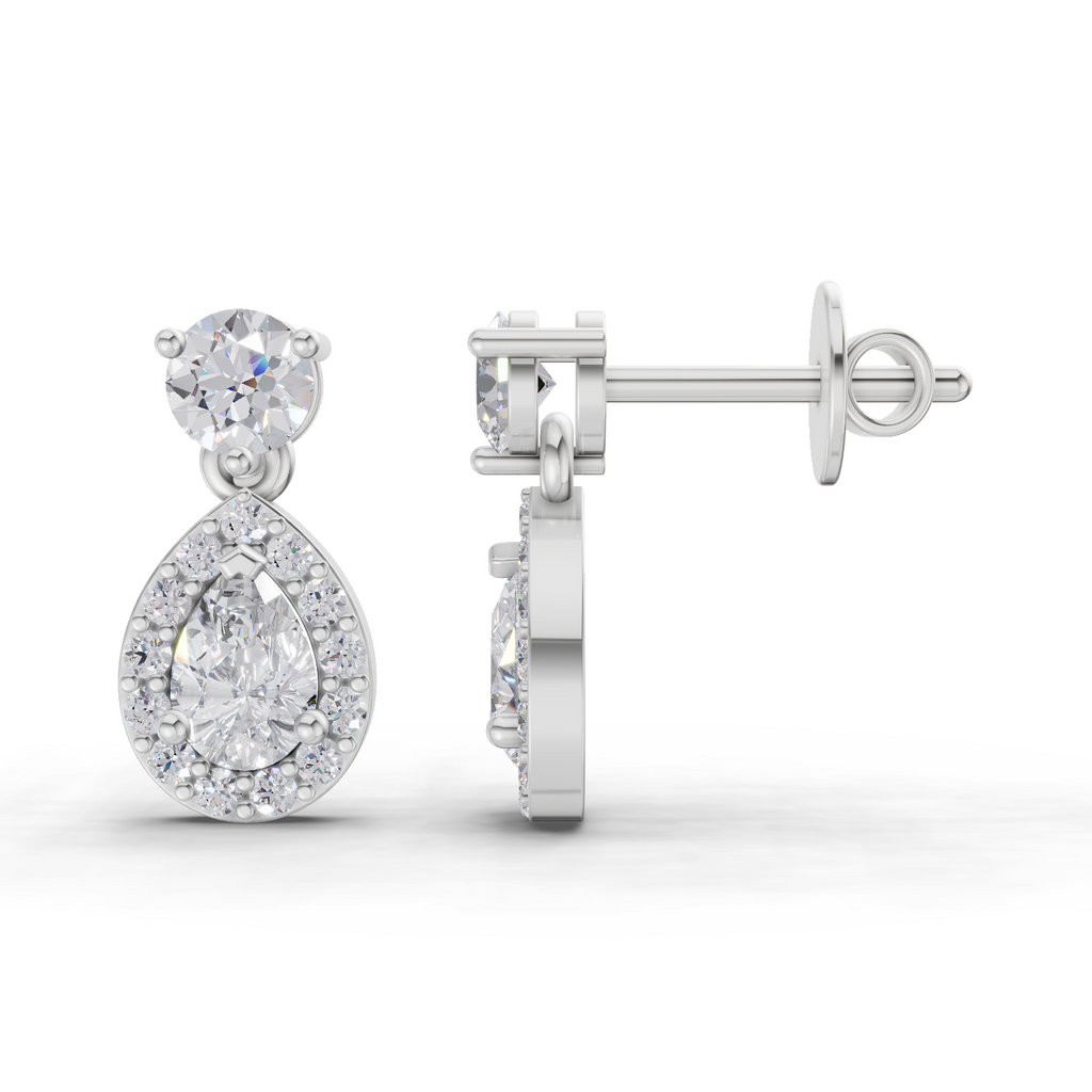 1.08 Carat Celeste Pear Halo Earrings 14K - White Gold