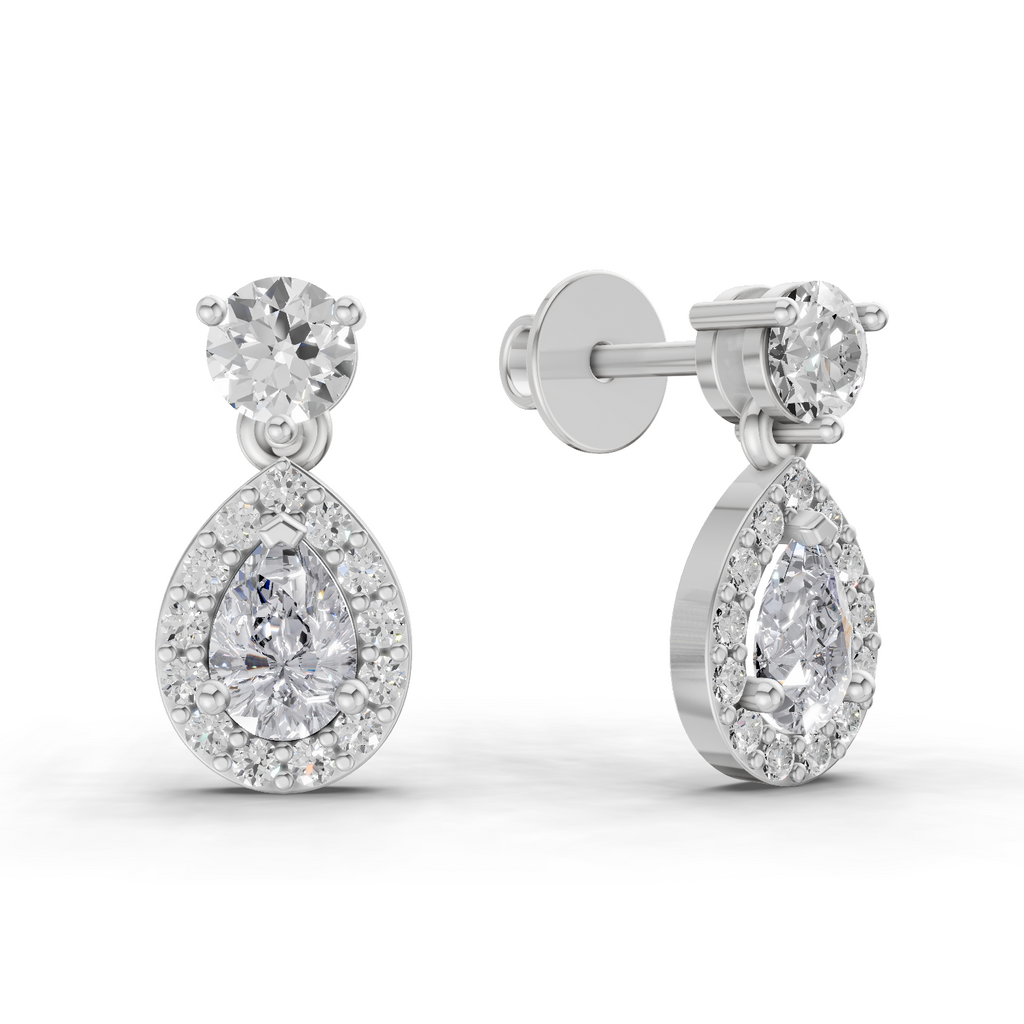 1.08 Carat Celeste Pear Halo Earrings 14K - White Gold