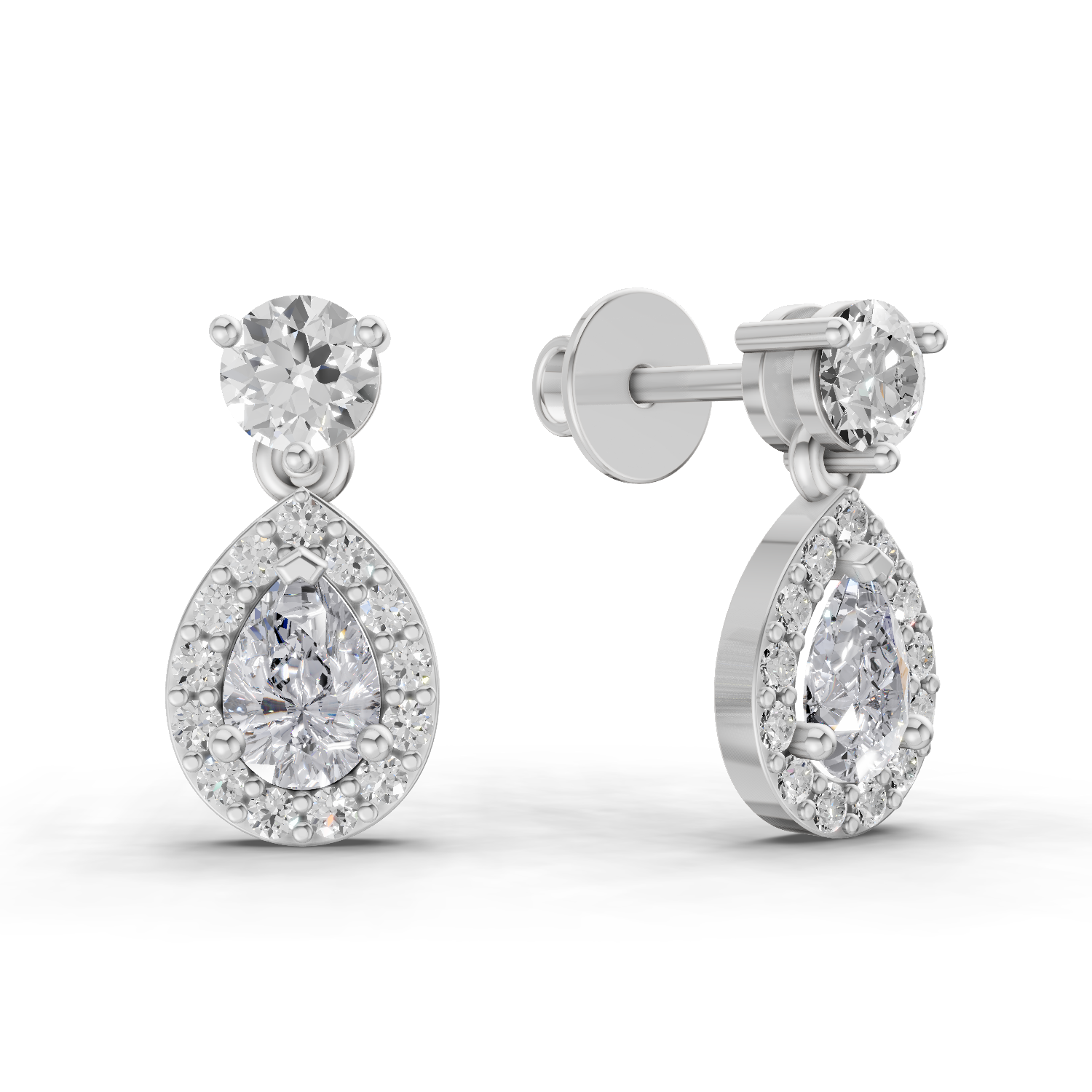 1.08 Carat Celeste Pear Halo Earrings 14K - White Gold