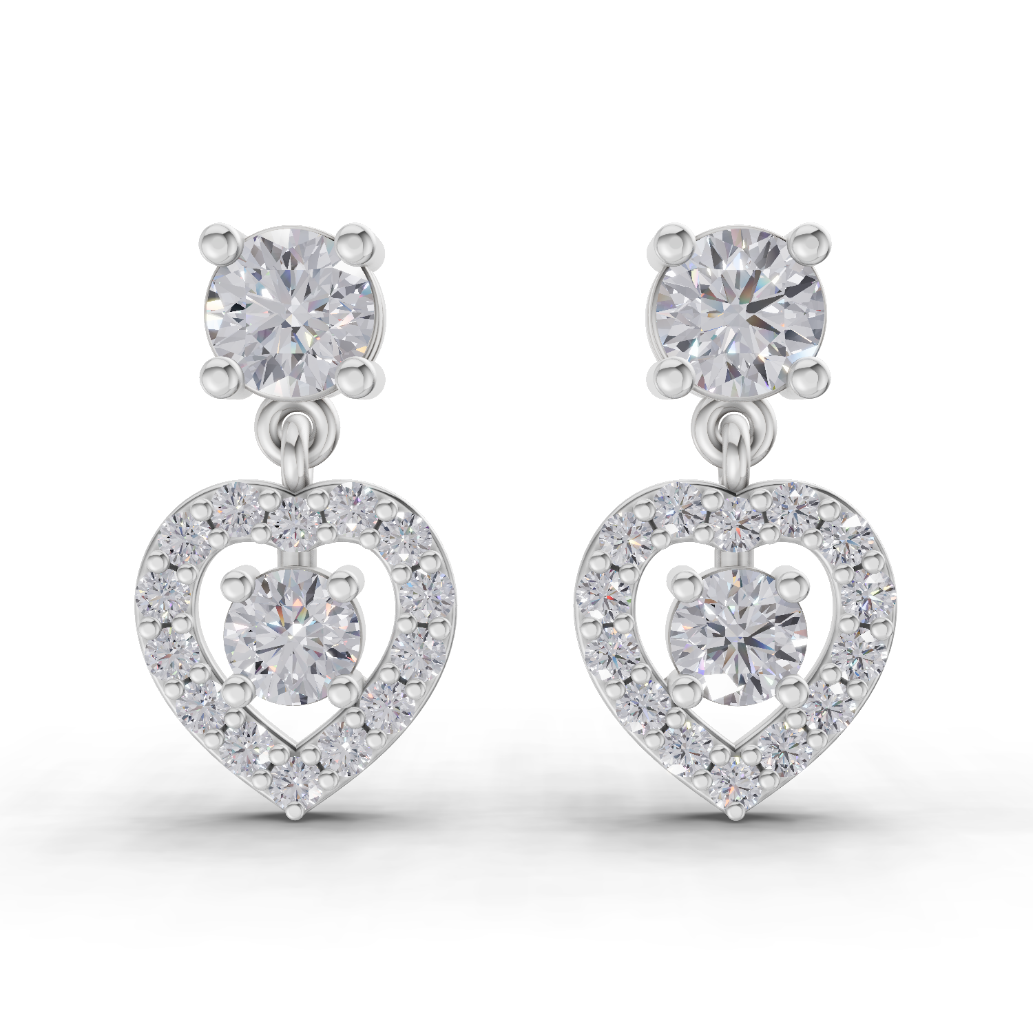 1.02 Carat Eternal Heart Drops Earrings 14K - White Gold
