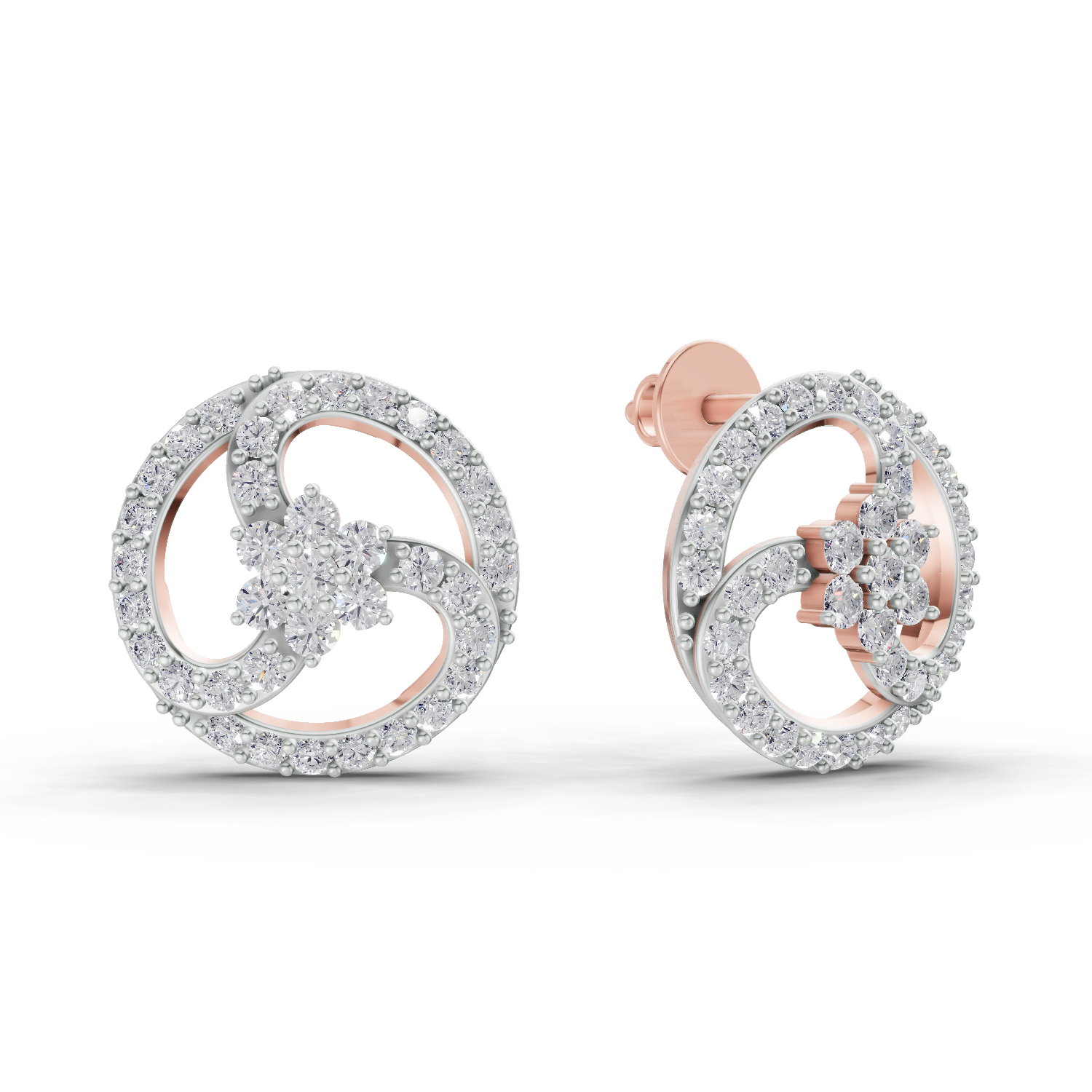 1.62 Carat Vortex Floral Studs Earrings 14K - Rose Gold