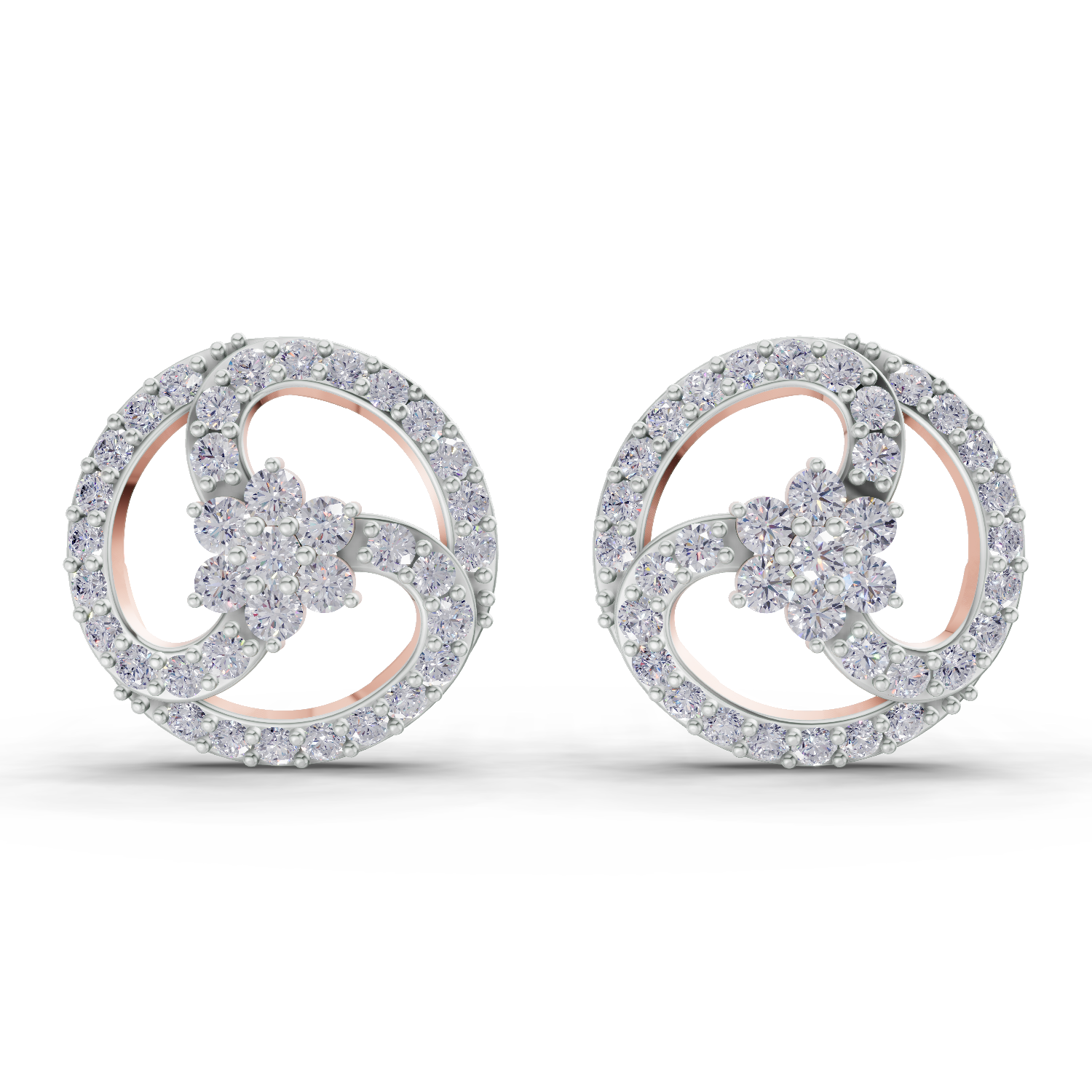 1.62 Carat Vortex Floral Studs Earrings 14K - Rose Gold