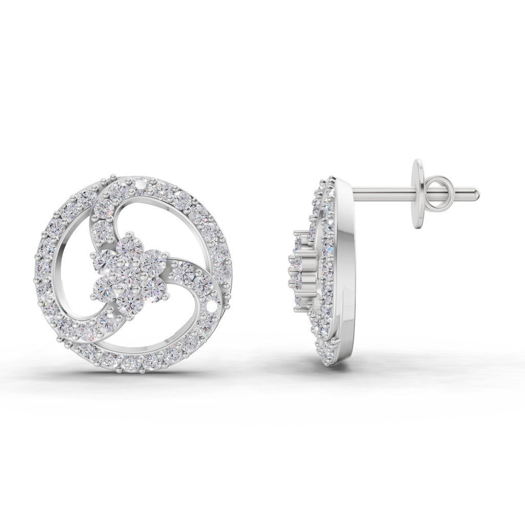 1.62 Carat Vortex Floral Studs Earrings 14K - White Gold