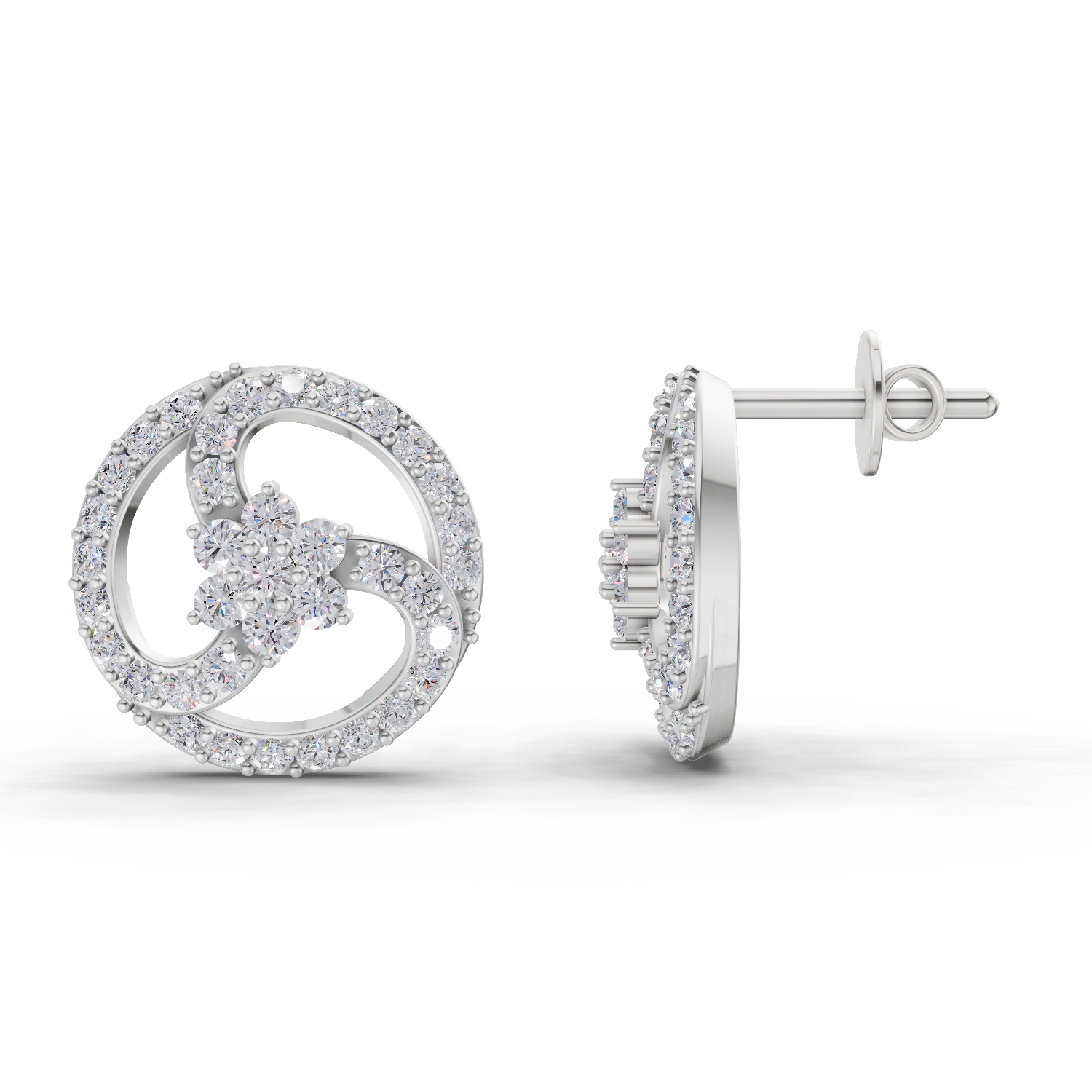 1.62 Carat Vortex Floral Studs Earrings 14K - White Gold