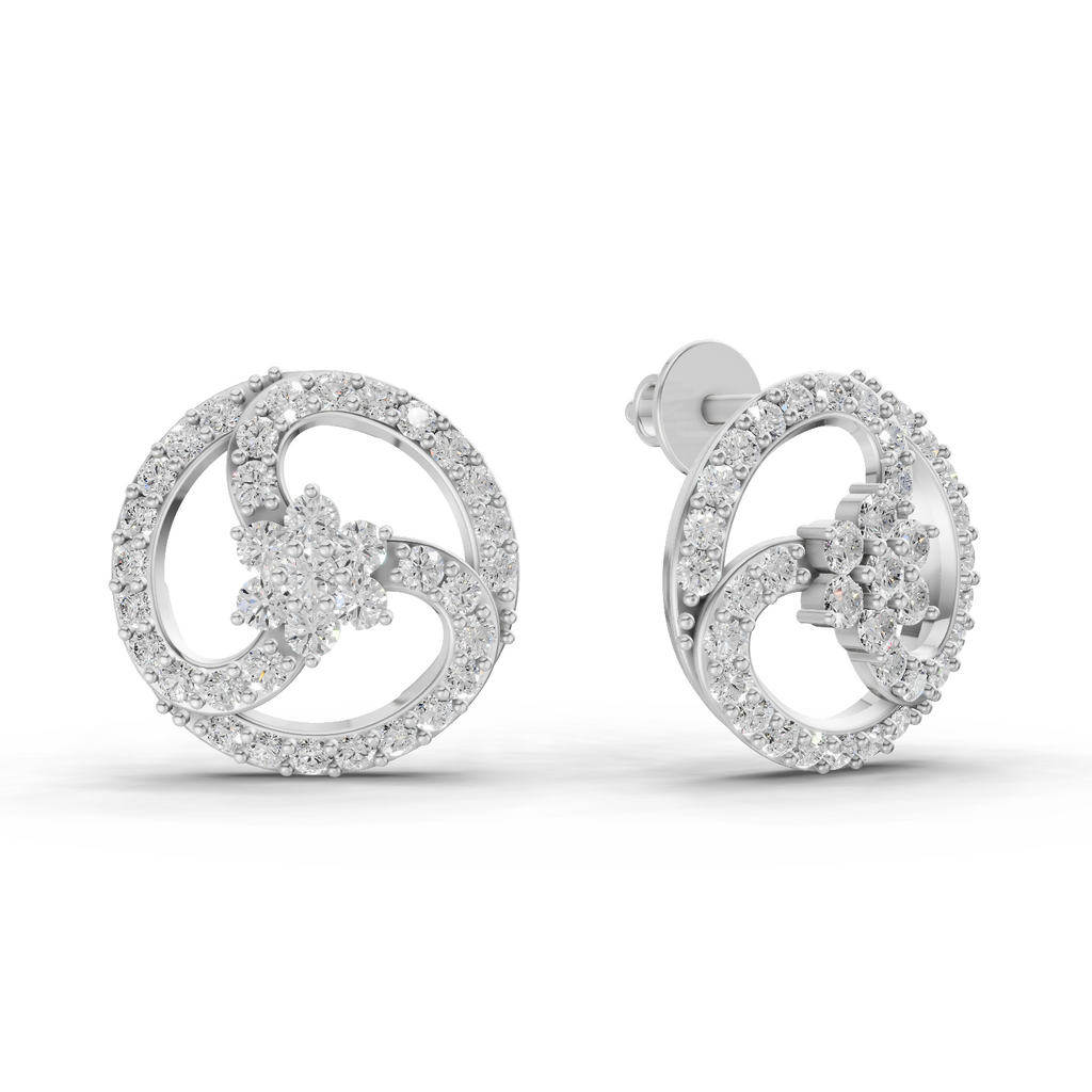 1.62 Carat Vortex Floral Studs Earrings 14K - White Gold
