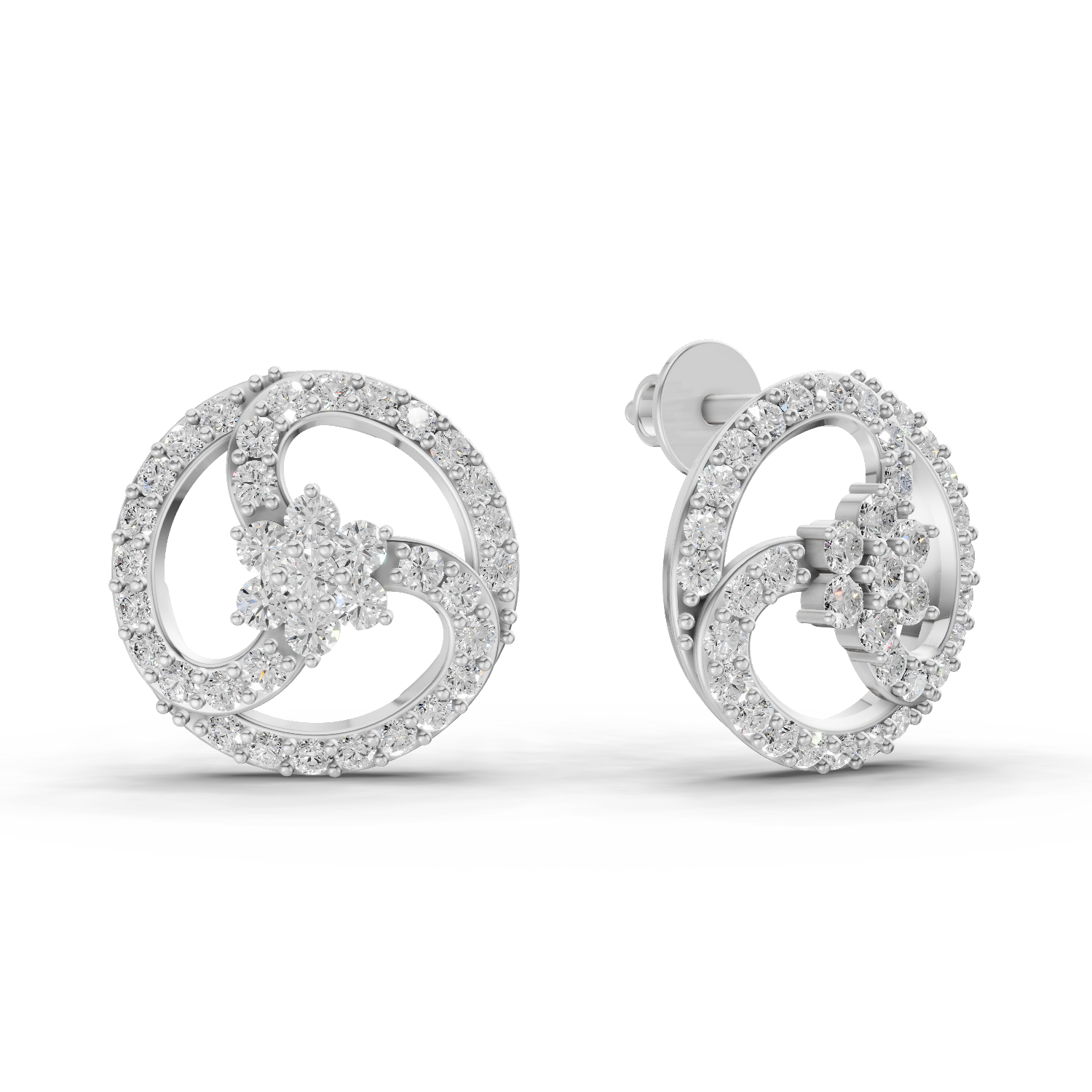 1.62 Carat Vortex Floral Studs Earrings 14K - White Gold