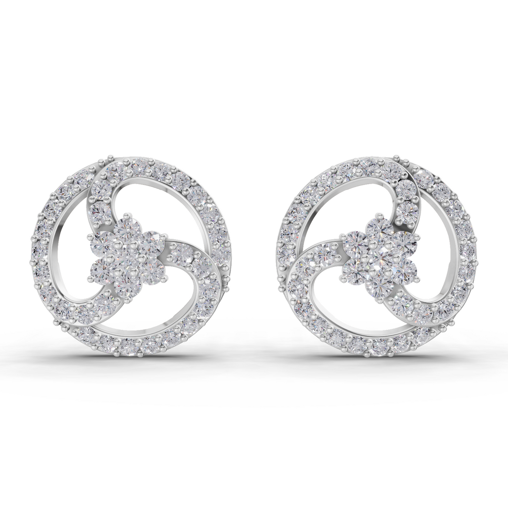 1.62 Carat Vortex Floral Studs Earrings 14K - White Gold