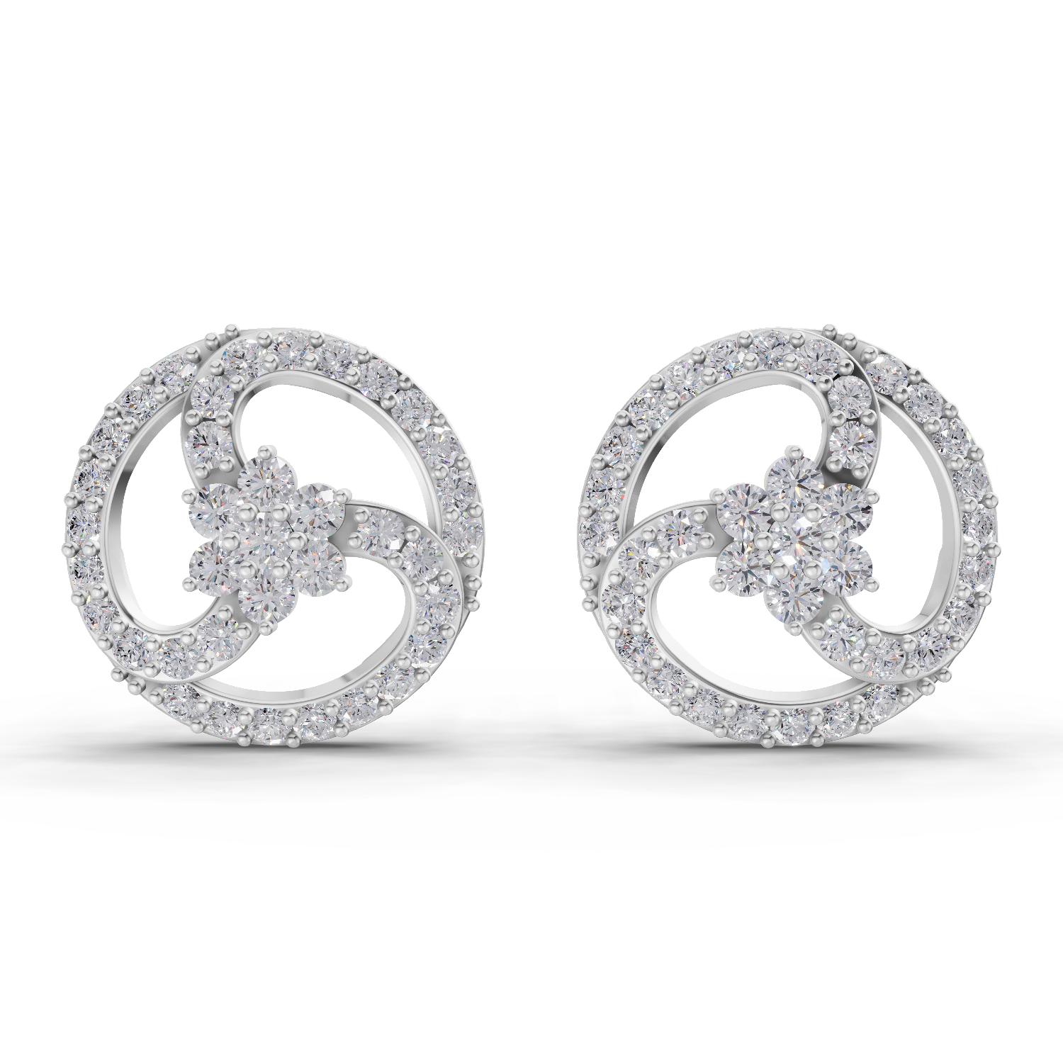 1.62 Carat Vortex Floral Studs Earrings 14K - White Gold
