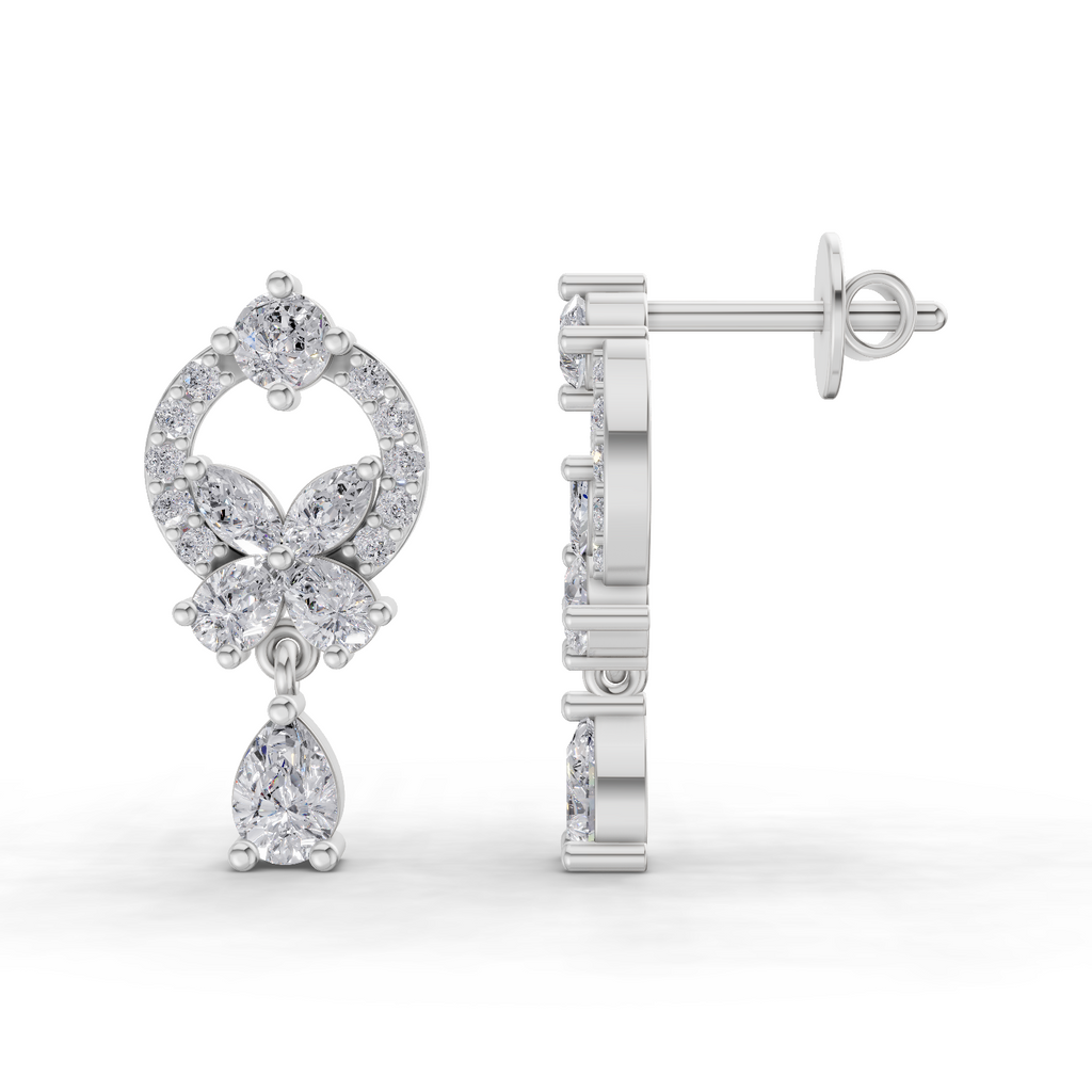 1.41 Carat Heavenly Flora Teardrops Earrings 14K - White Gold