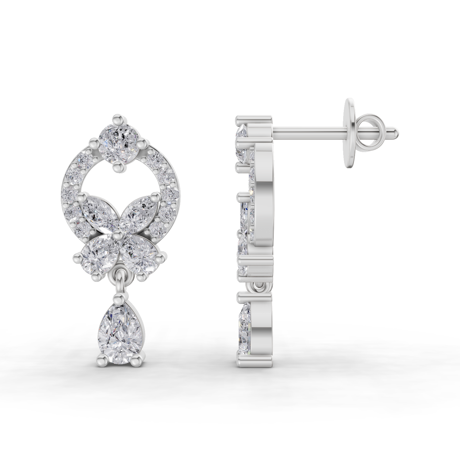 1.41 Carat Heavenly Flora Teardrops Earrings 14K - White Gold