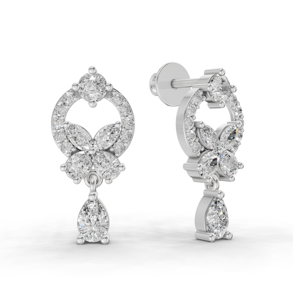 1.41 Carat Heavenly Flora Teardrops Earrings 14K - White Gold