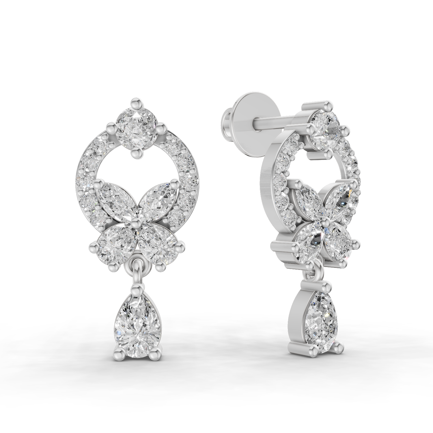 1.41 Carat Heavenly Flora Teardrops Earrings 14K - White Gold