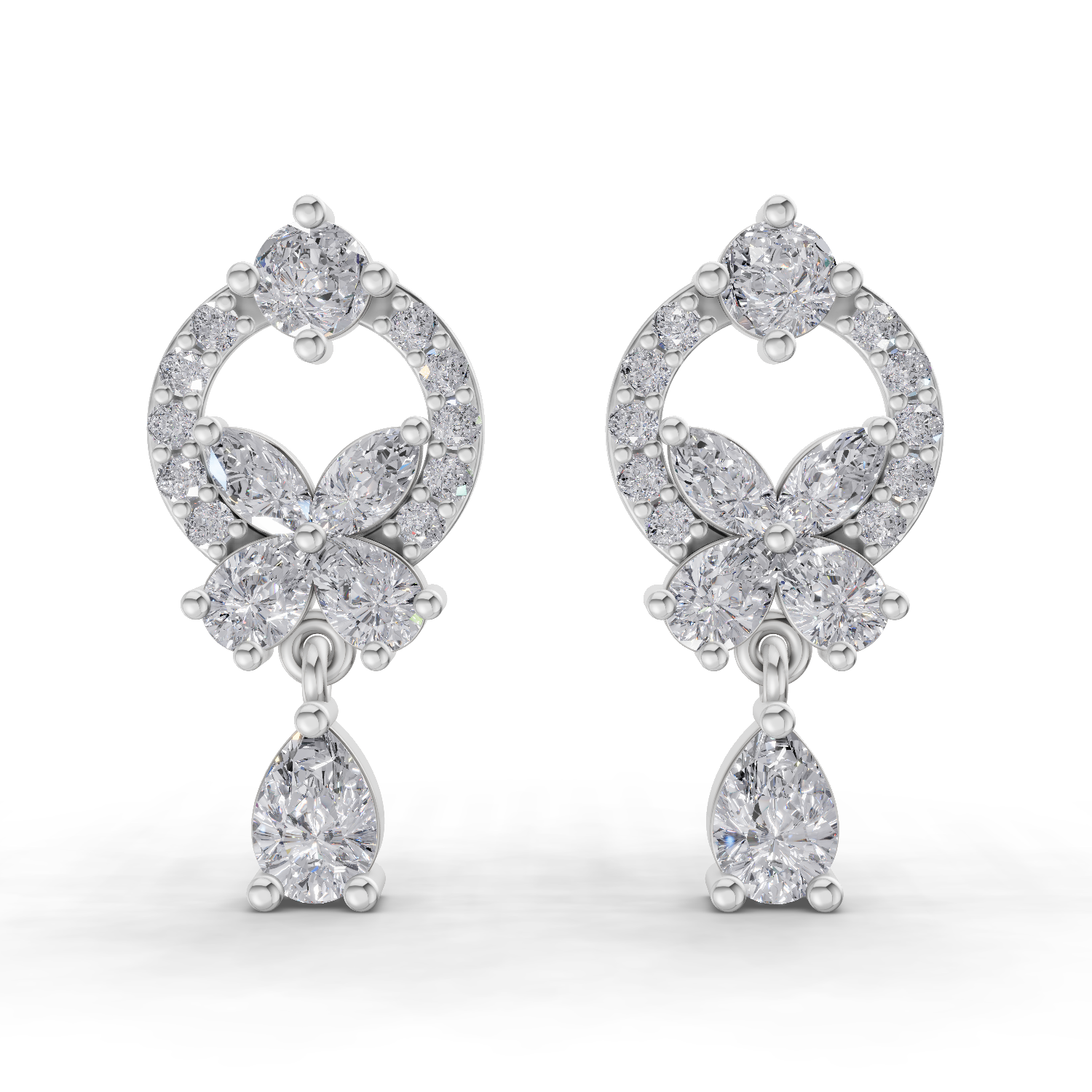 1.41 Carat Heavenly Flora Teardrops Earrings 14K - White Gold