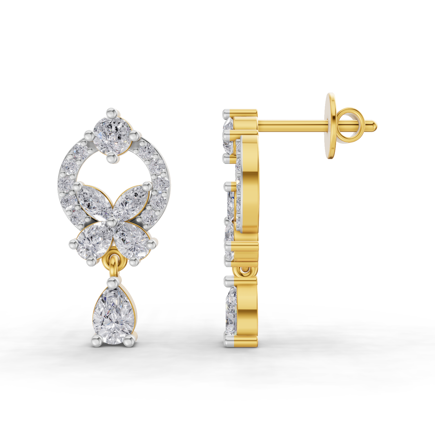 1.41 Carat Heavenly Flora Teardrops Earrings 14K