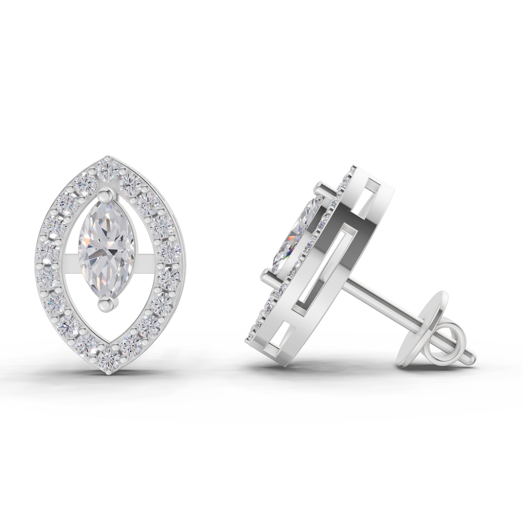 0.89 Carat Marquise Aura Studs Earrings 14K - White Gold