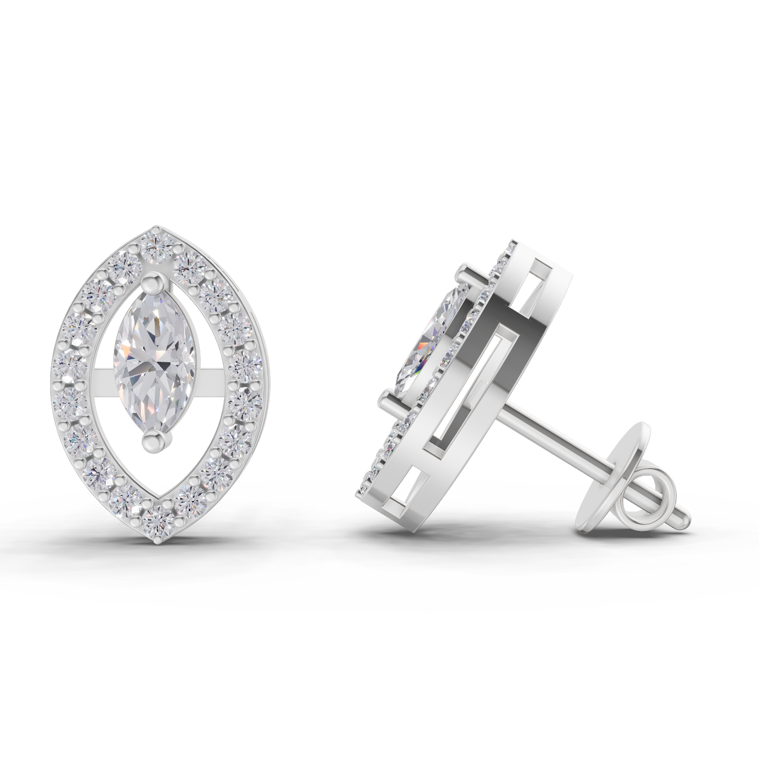 0.89 Carat Marquise Aura Studs Earrings 14K - White Gold