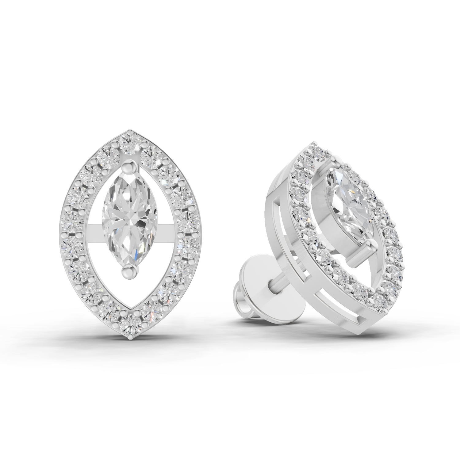 0.89 Carat Marquise Aura Studs Earrings 14K - White Gold