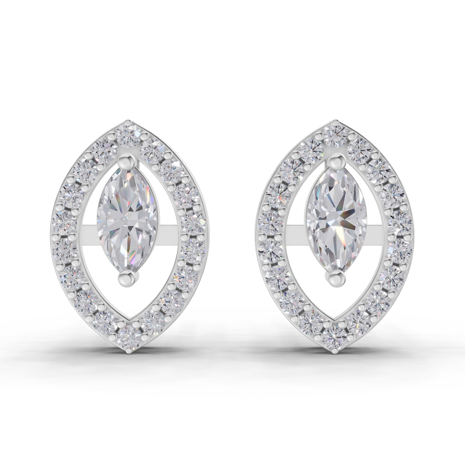 0.89 Carat Marquise Aura Studs Earrings 14K - White Gold