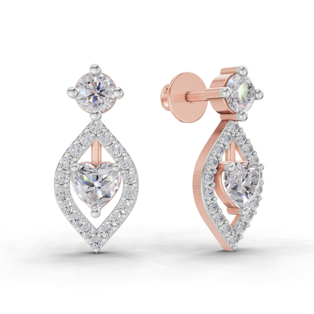 1.34 Carat Hearts in Halo Earrings 14K - Rose Gold