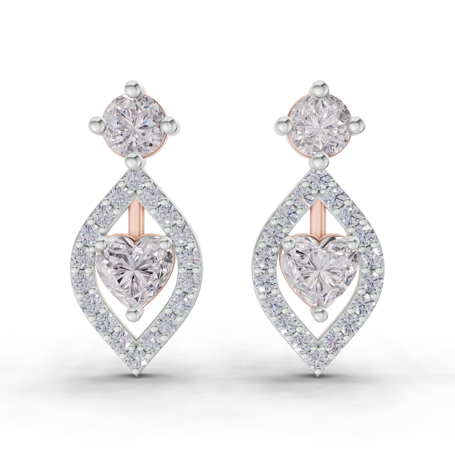 1.34 Carat Hearts in Halo Earrings 14K - Rose Gold