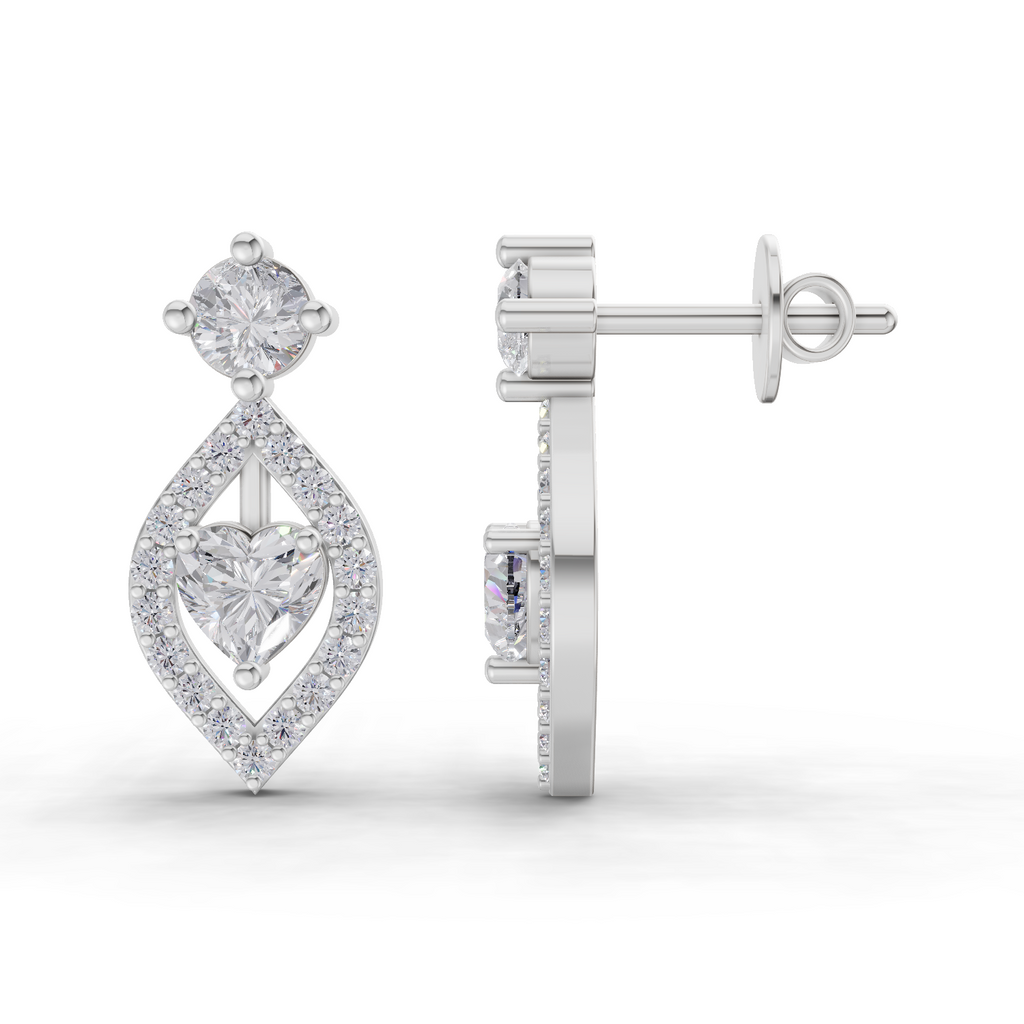 1.34 Carat Hearts in Halo Earrings 14K - White Gold