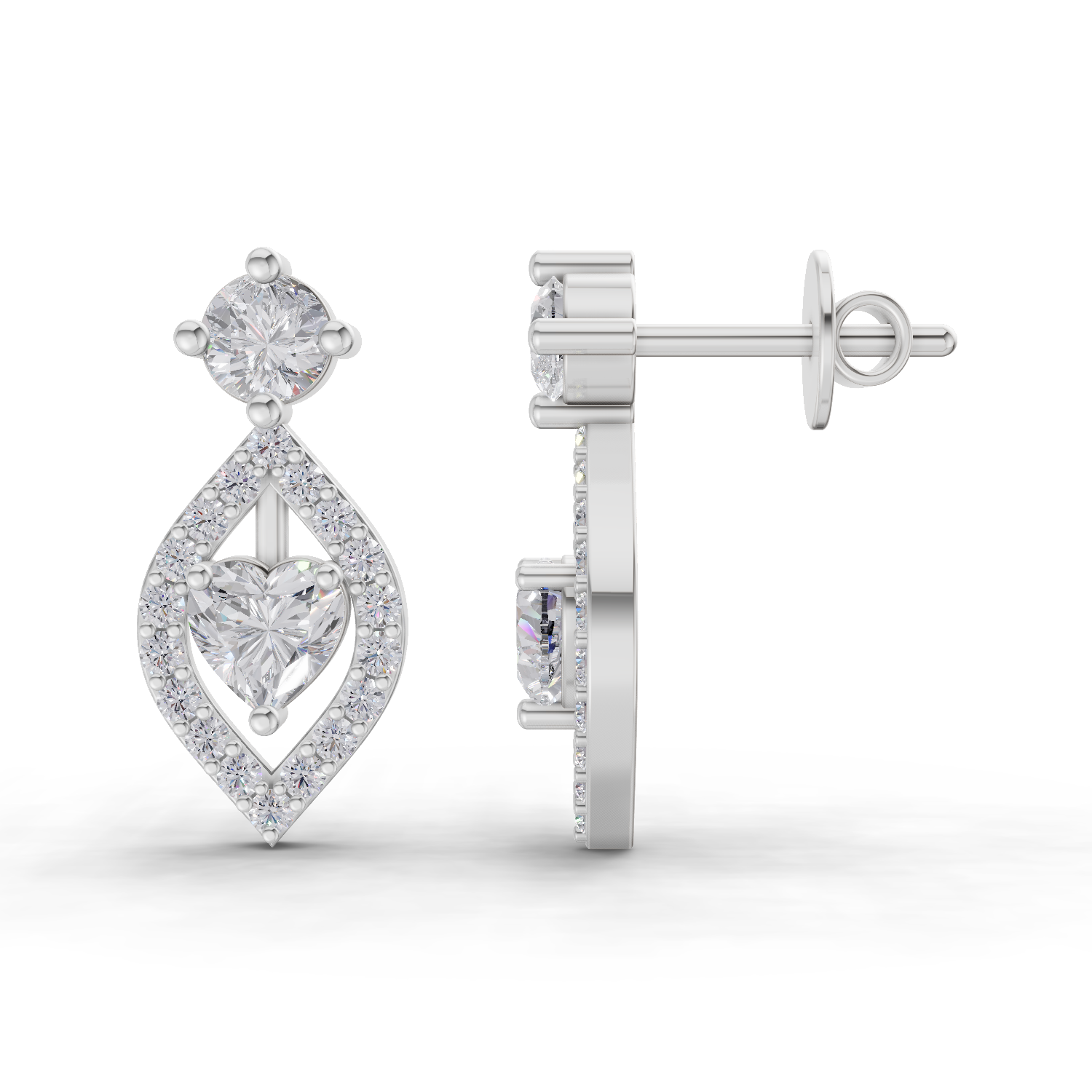 1.34 Carat Hearts in Halo Earrings 14K - White Gold
