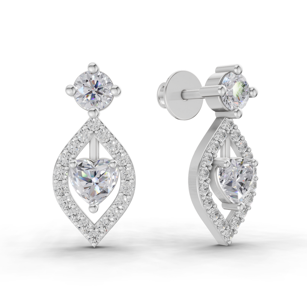 1.34 Carat Hearts in Halo Earrings 14K - White Gold