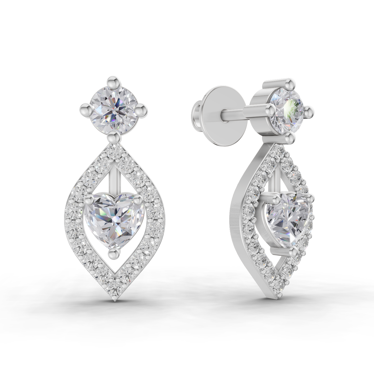 1.34 Carat Hearts in Halo Earrings 14K - White Gold