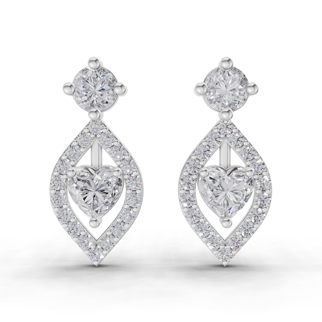 1.34 Carat Hearts in Halo Earrings 14K - White Gold
