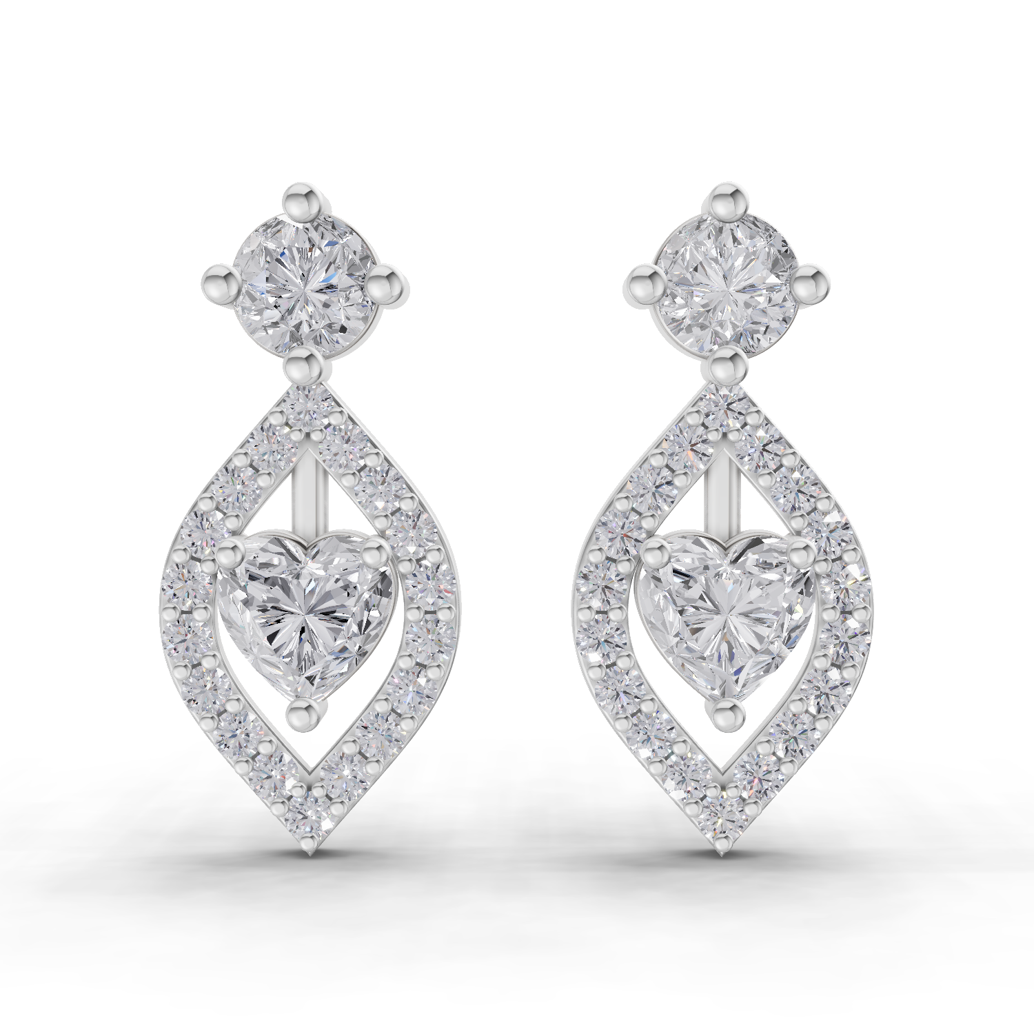 1.34 Carat Hearts in Halo Earrings 14K - White Gold