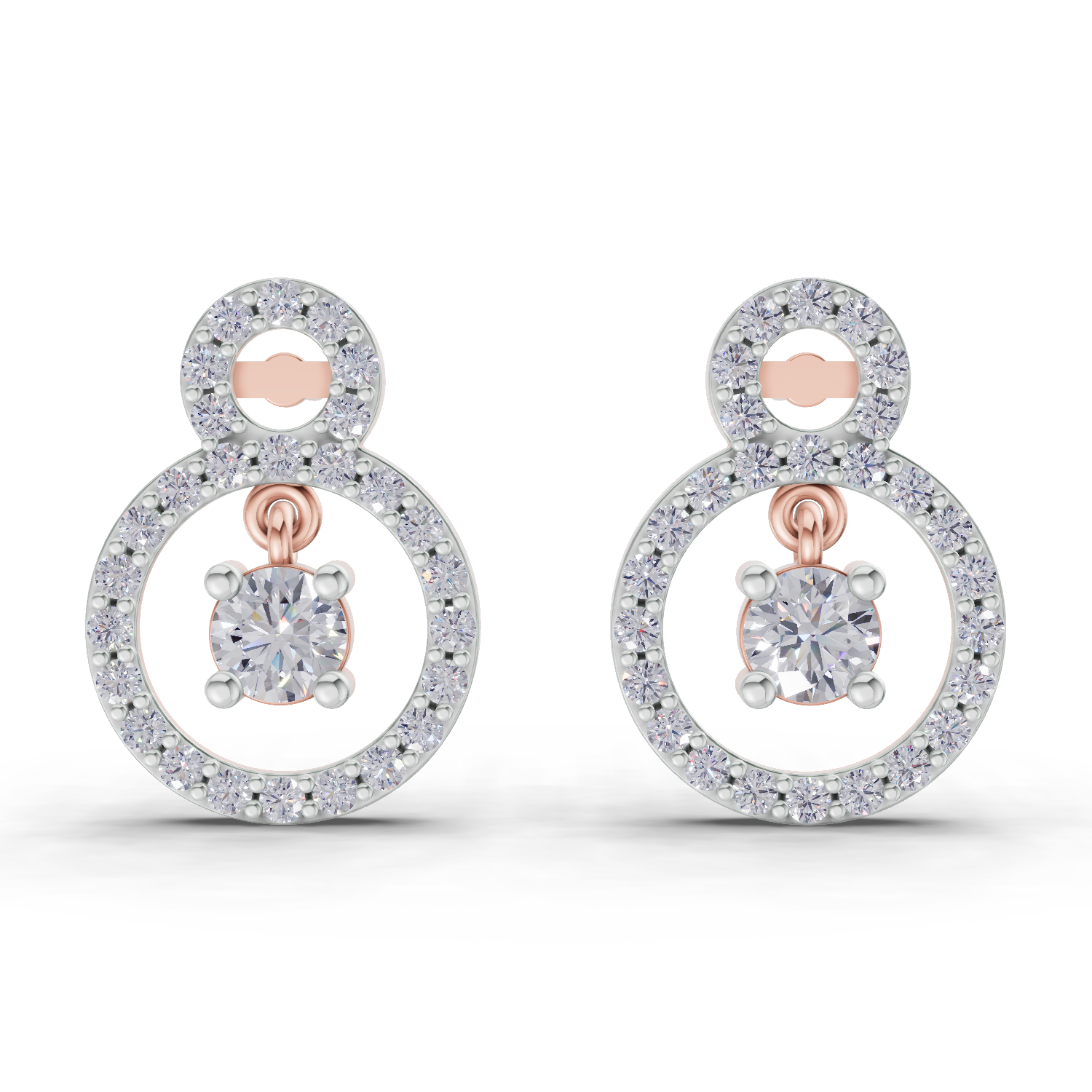 1.36 Carat Eternal Halo Drops Earrings 14K - Rose Gold
