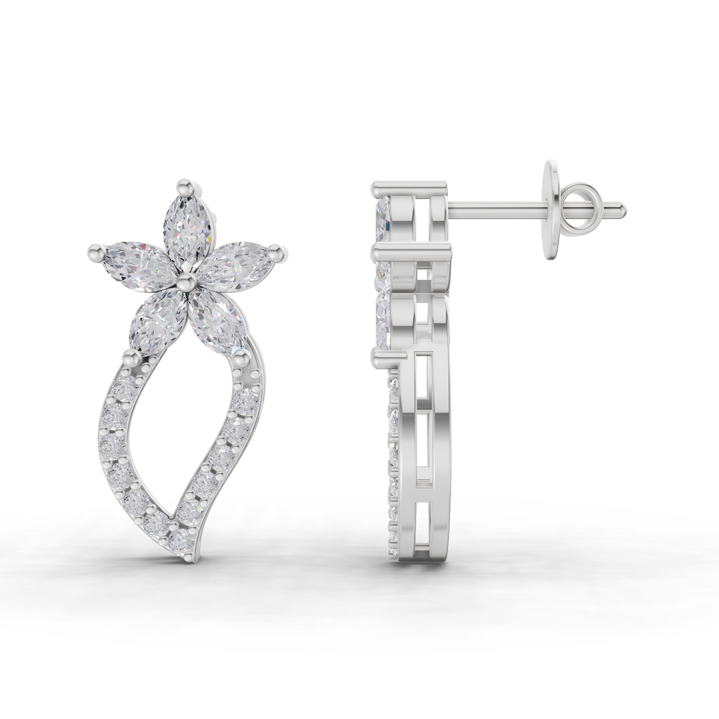 1.64 Carat Twist Bloom Earrings 14K - White Gold