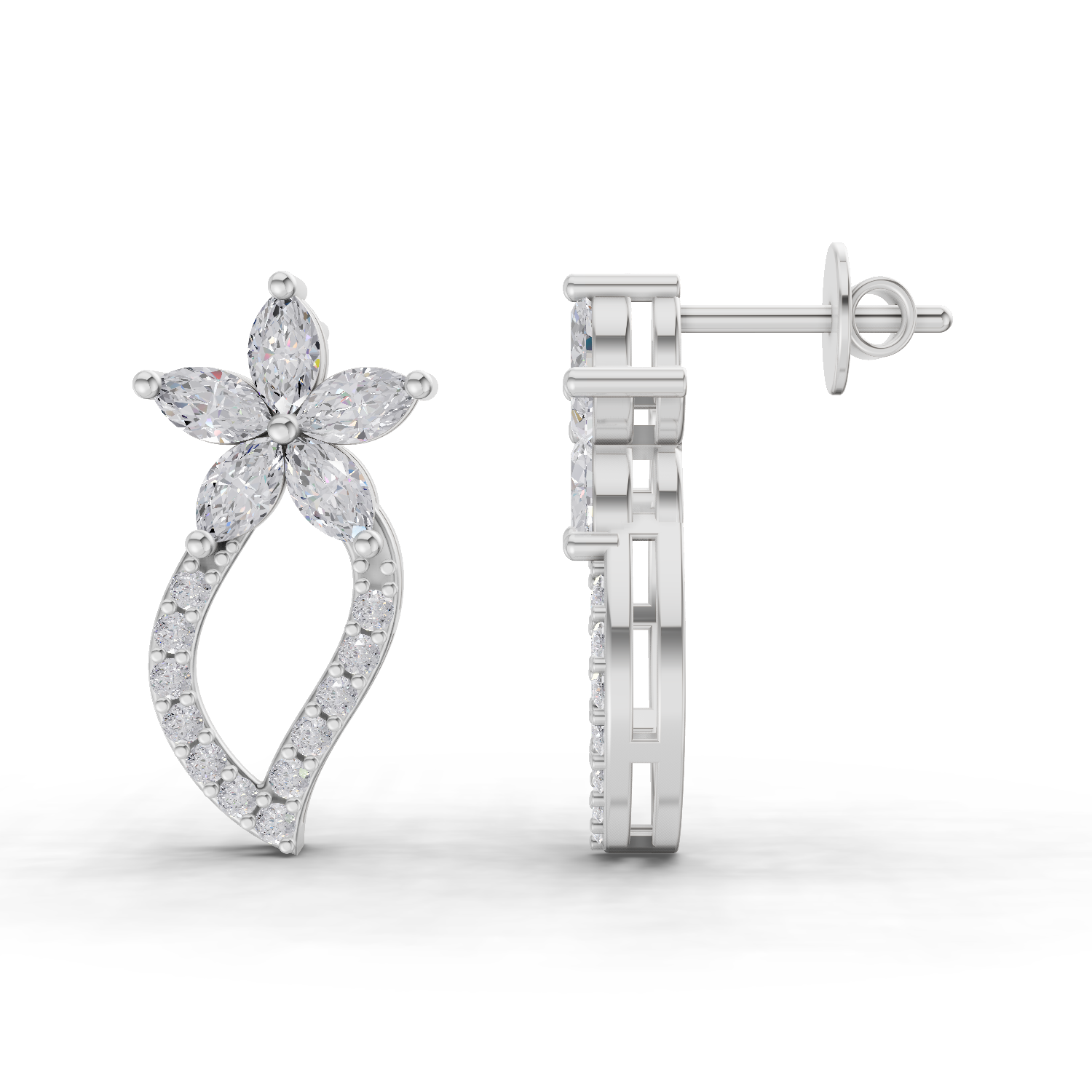 1.64 Carat Twist Bloom Earrings 14K - White Gold