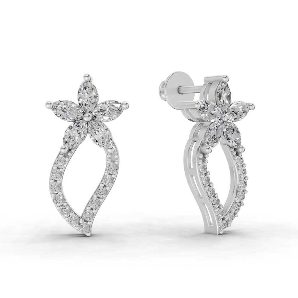 1.64 Carat Twist Bloom Earrings 14K - White Gold